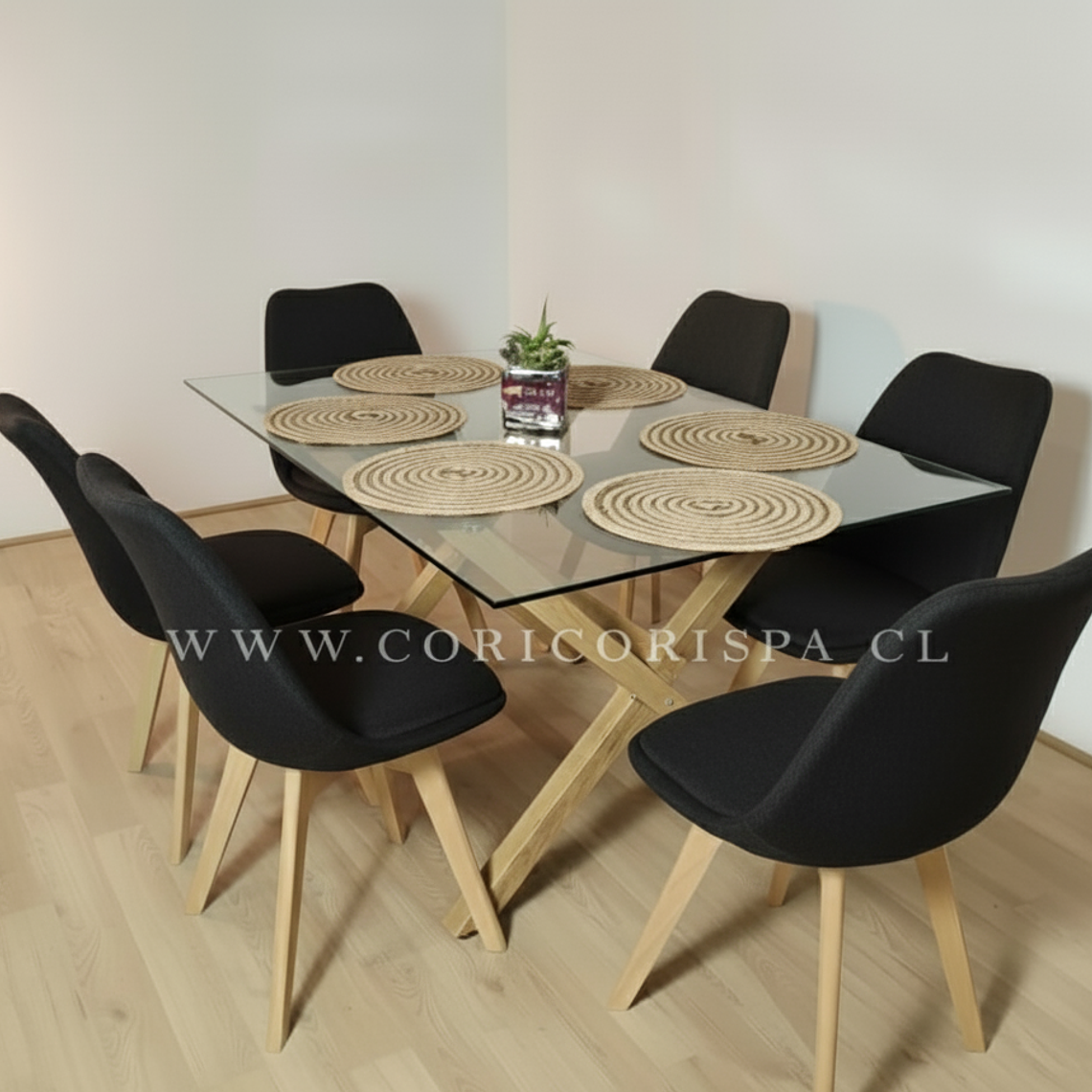 Comedor Medlock 130 x 80cm + 6 Sillas Tulip Lino 4
