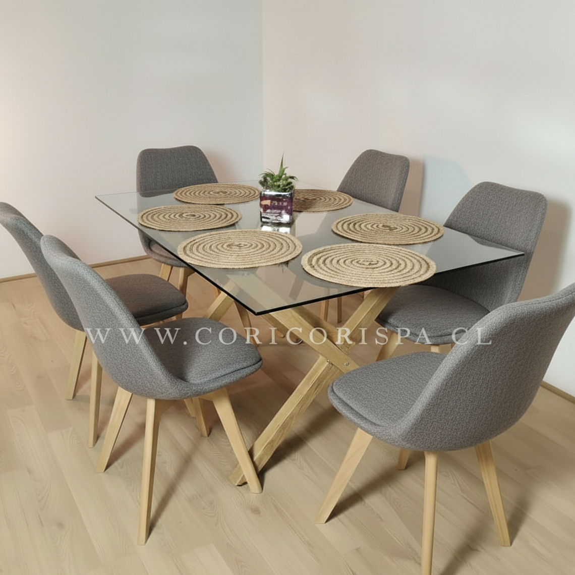 Comedor Medlock 140 x 90cm + 6 Sillas Tulip Lino 3