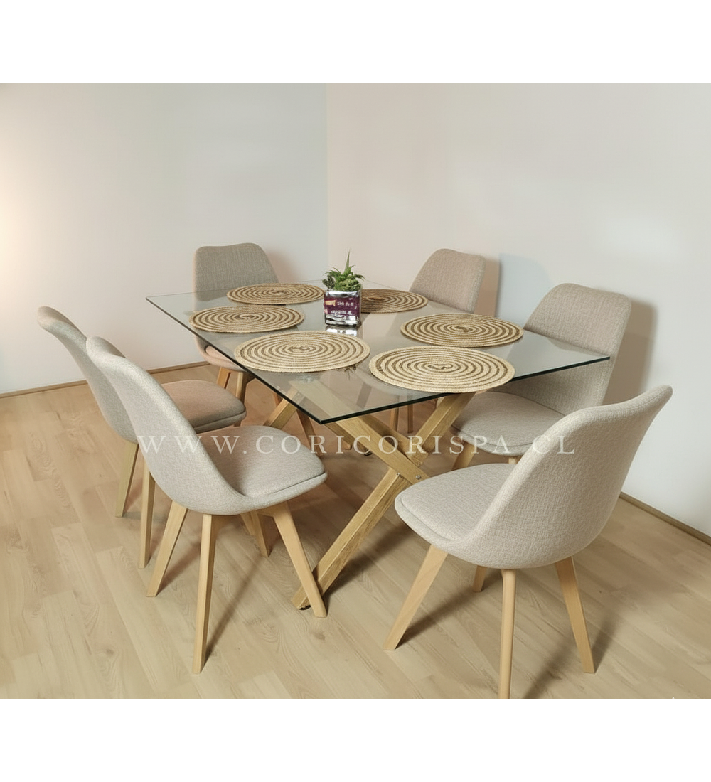 Comedor Medlock 140 x 90cm + 6 Sillas Tulip Lino