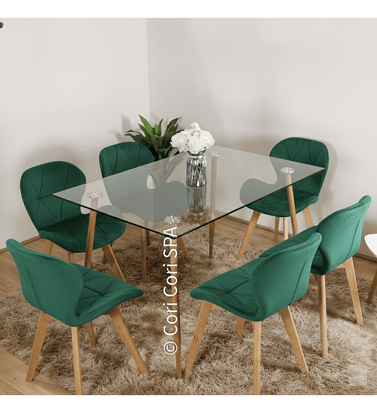 Comedor Rubi 120x80cms + 6 Sillas Mariposa Velvet 