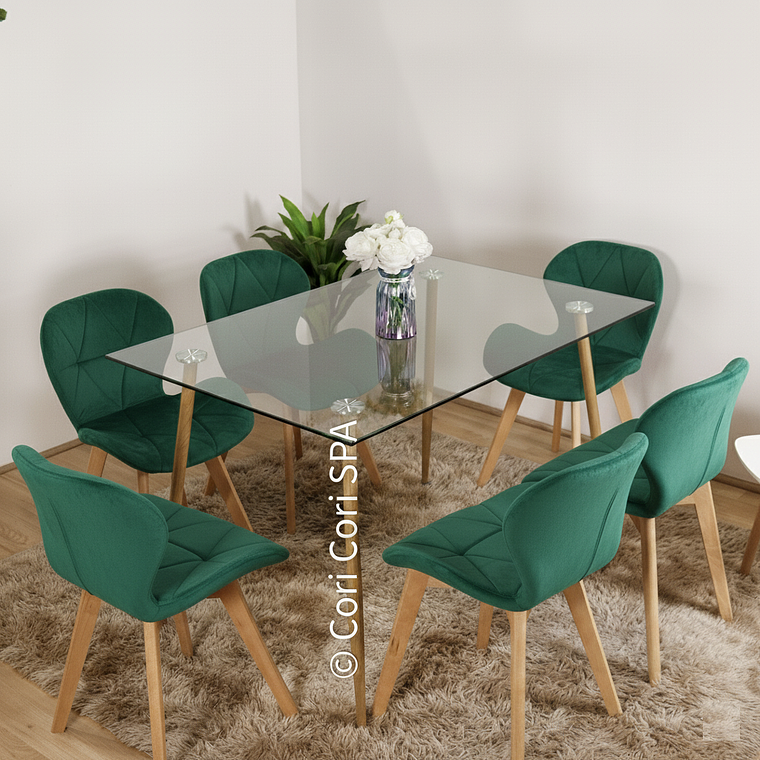 Comedor Rubi 120x80cms + 6 Sillas Mariposa Velvet  1