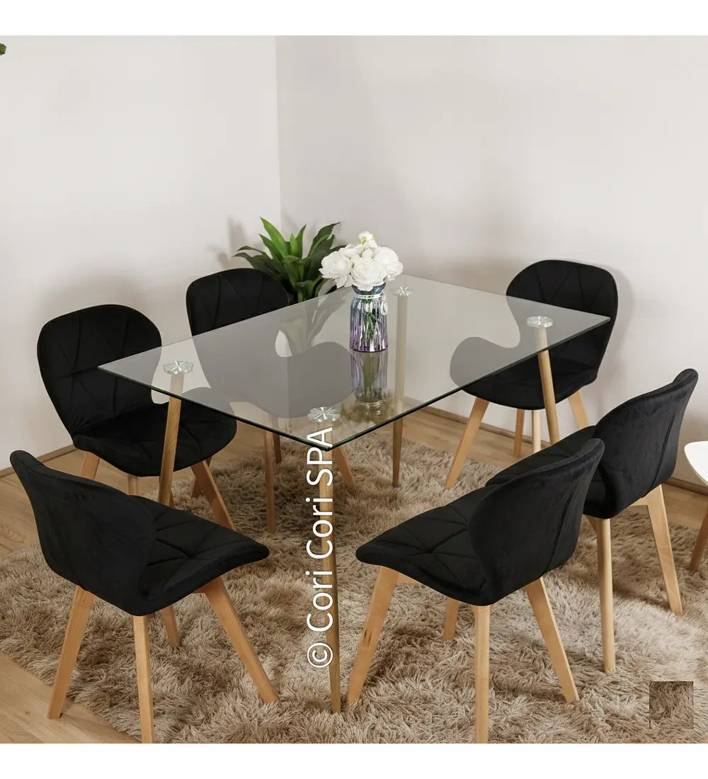 Comedor Rubi 120x80cms + 6 Sillas Mariposa Velvet 