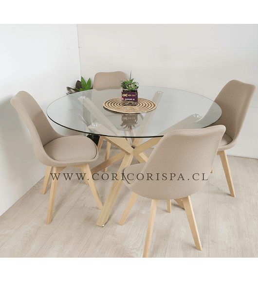 Comedor Warwick 120cms + 4 Sillas Tulip Lino