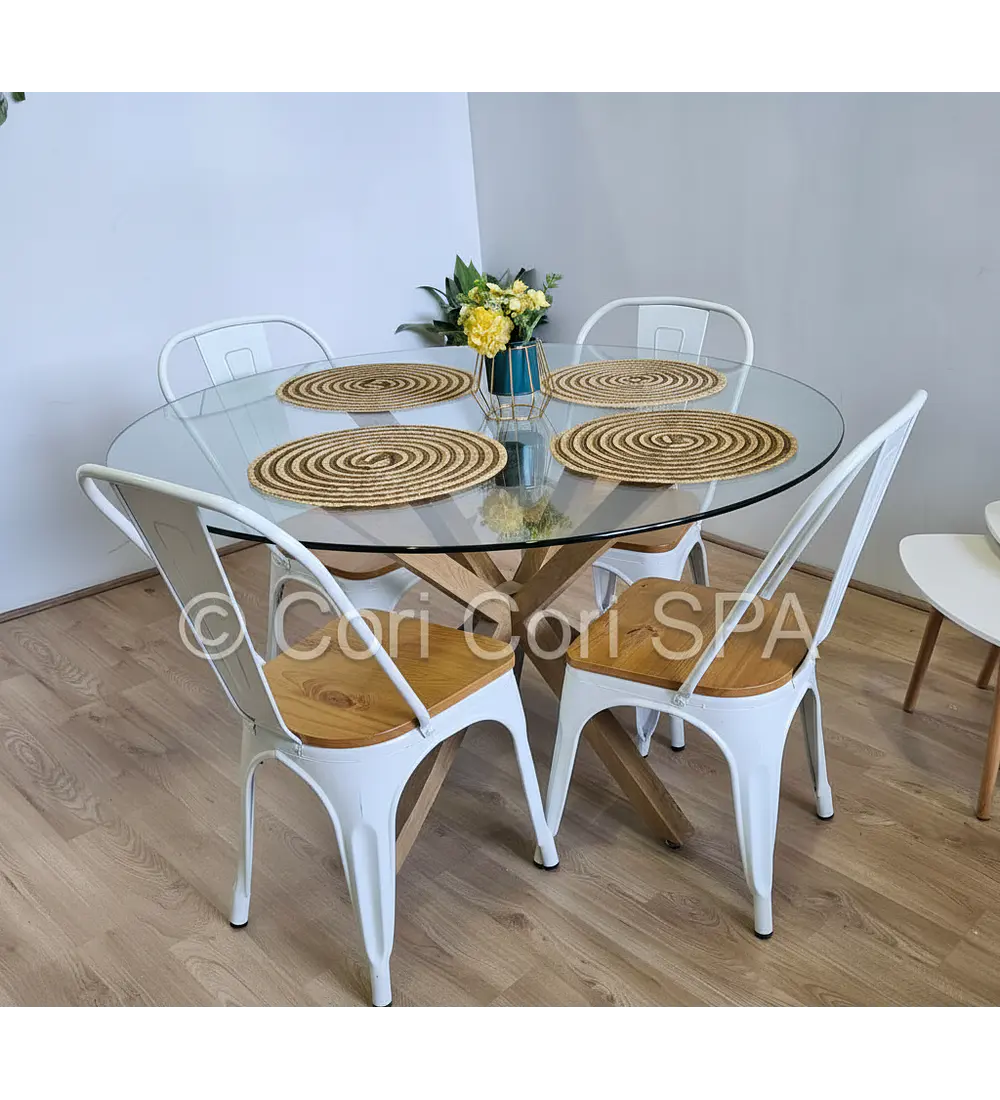 Comedor Warwick 120cm + 4 Sillas Tolix asiento de Madera