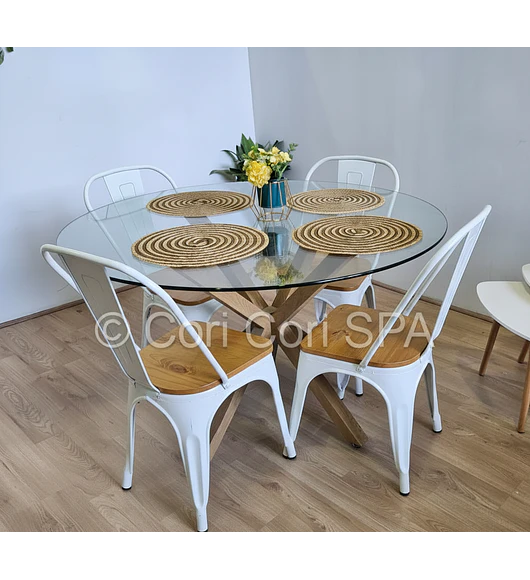 Comedor Warwick 120cm + 4 Sillas Tolix asiento de Madera