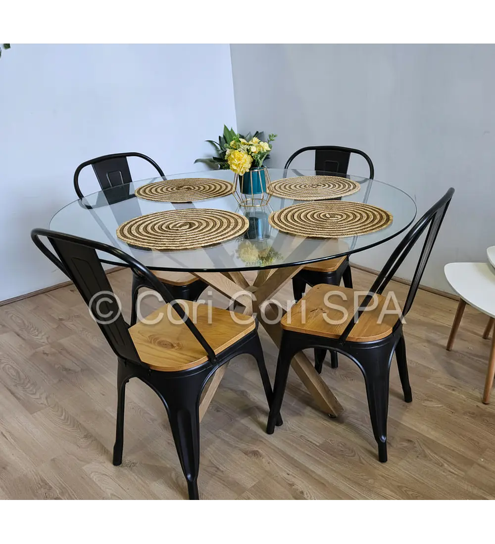 Comedor Warwick 120cm + 4 Sillas Tolix asiento de Madera