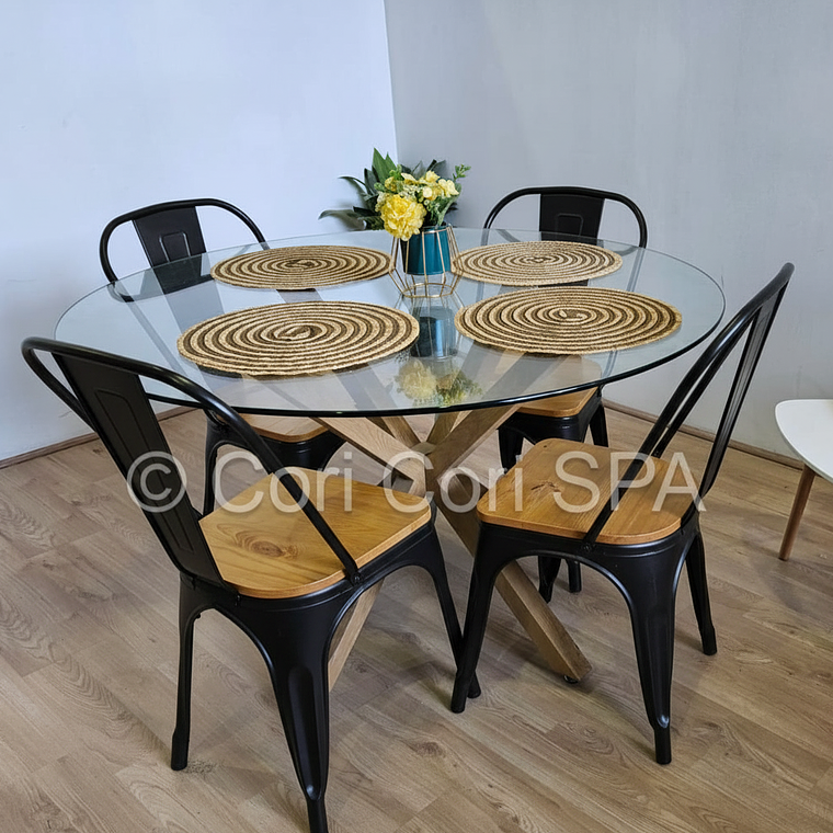 Comedor Warwick 120cm + 4 Sillas Tolix asiento de Madera 2