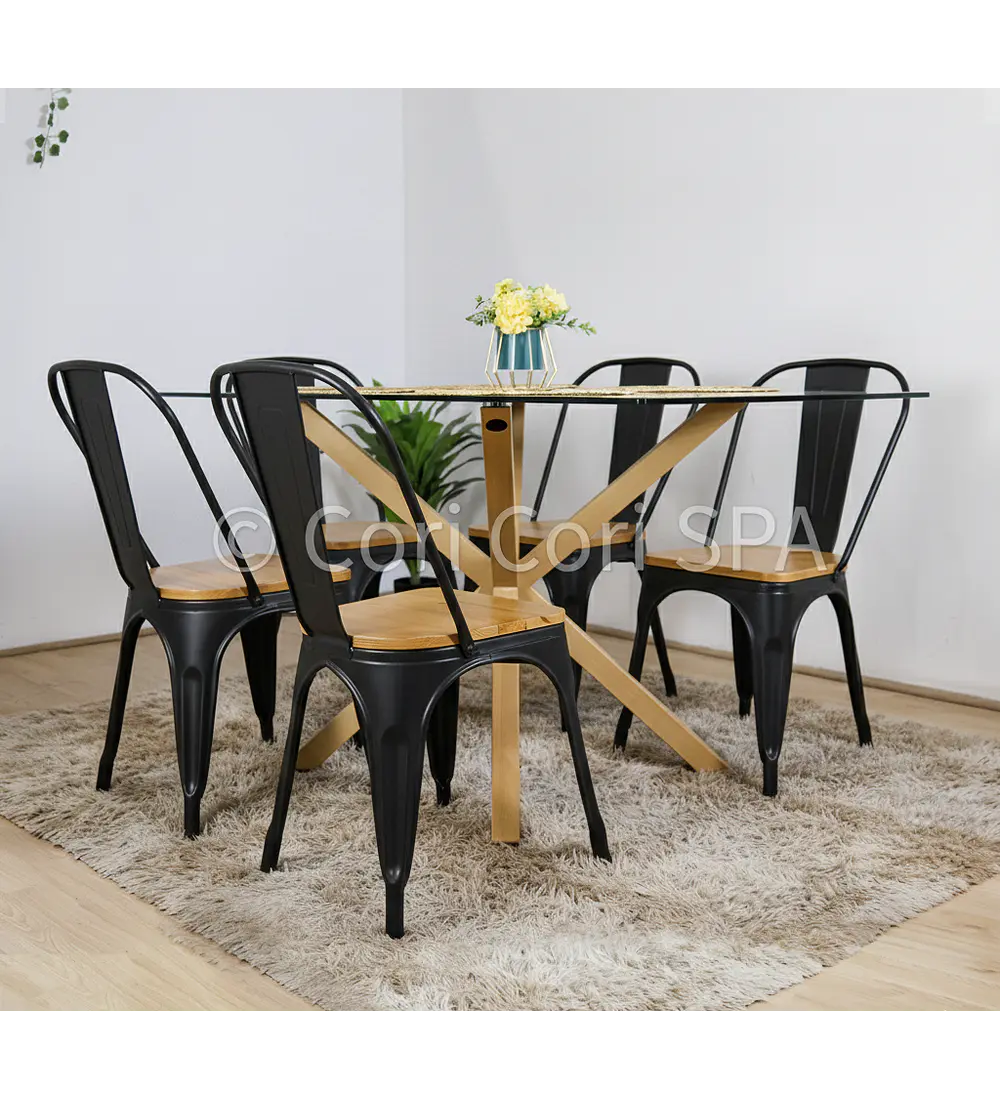Comedor Madrid 140x80cms + 4 Sillas Tolix Asiento de Madera