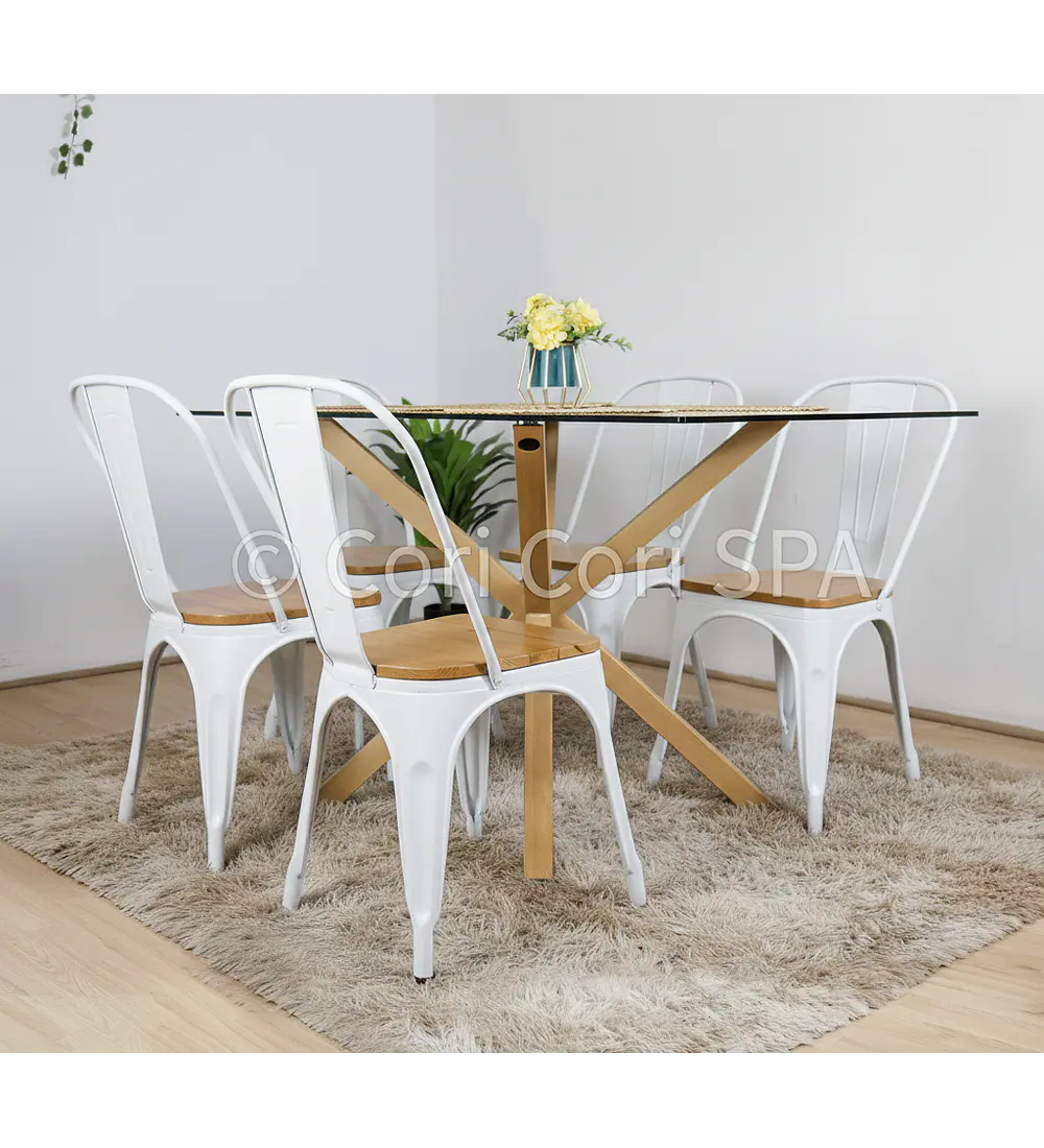 Comedor Madrid 140x80cms + 4 Sillas Tolix Asiento de Madera