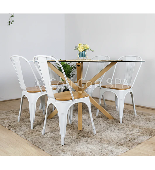 Comedor Madrid 140x80cms + 4 Sillas Tolix Asiento de Madera