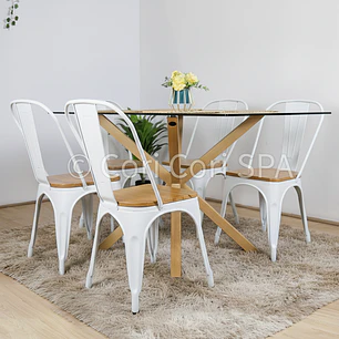 Comedor Madrid 140x80cms + 4 Sillas Tolix Asiento de Madera