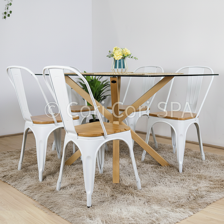 Comedor Madrid 140x80cms + 4 Sillas Tolix Asiento de Madera 6