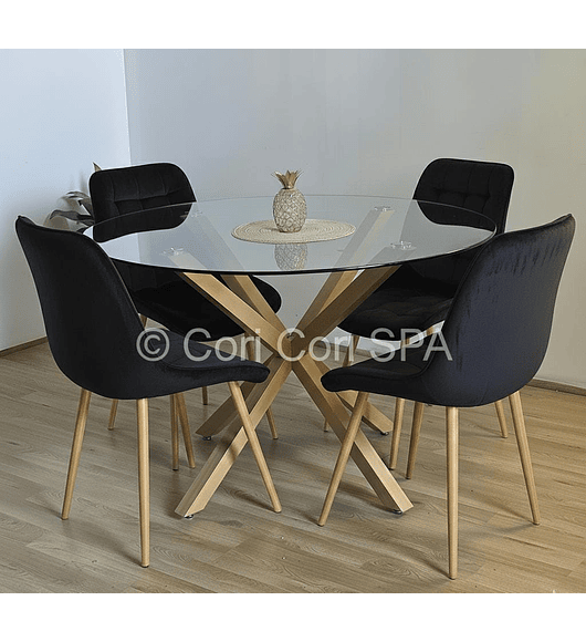 Comedor Warwick 120cm + 4 Sillas Capitonne Top Wood