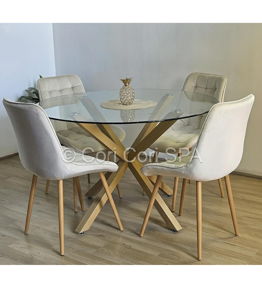 Comedor Warwick 120cm + 4 Sillas Capitonne Top Wood