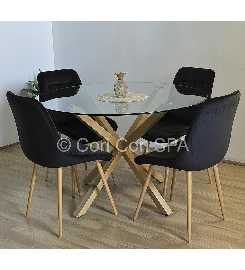 Comedor Warwick 100cm + 4 Sillas Capitonne Top Wood