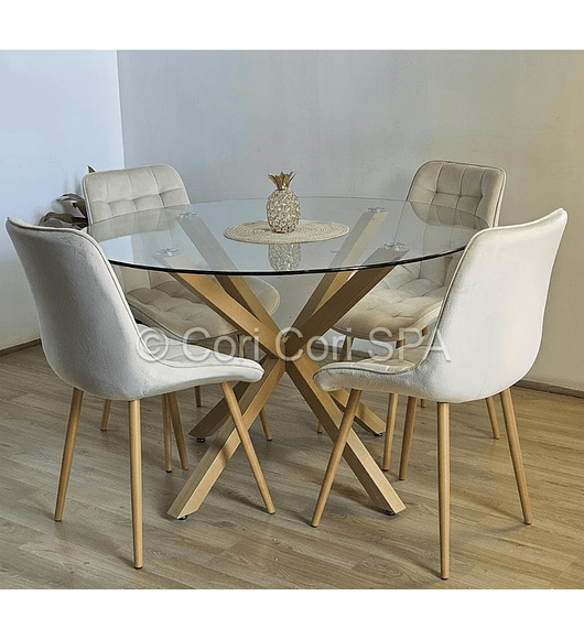 Comedor Warwick 100cm + 4 Sillas Capitonne Top Wood