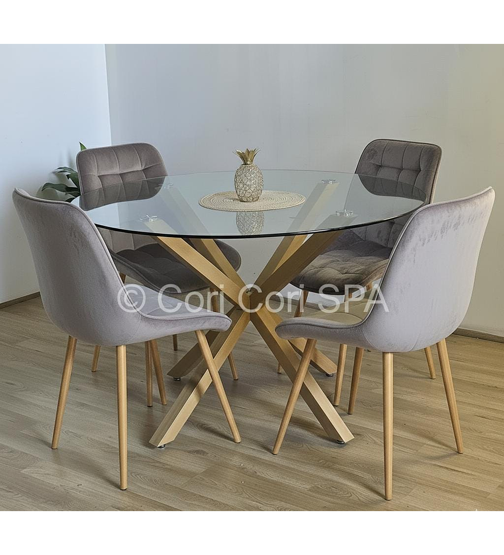 Comedor Warwick 100cm + 4 Sillas Capitonne Top Wood