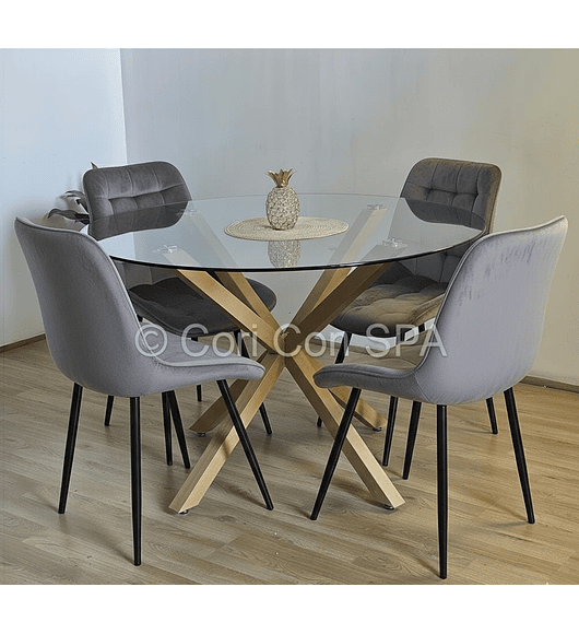Comedor Warwick 120cm + 4 Sillas Capitonne Top Black
