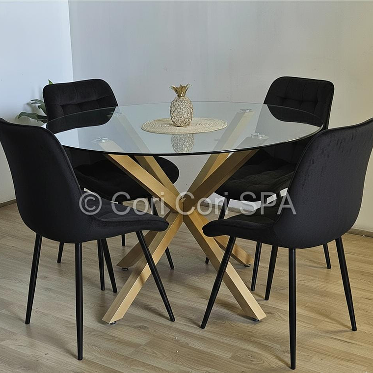 Comedor Warwick 120cm + 4 Sillas Capitonne Top Black 2