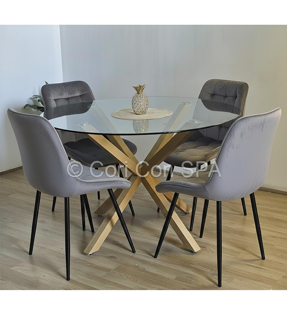 Comedor Warwick 100cm + 4 Sillas Capitonne Top Black