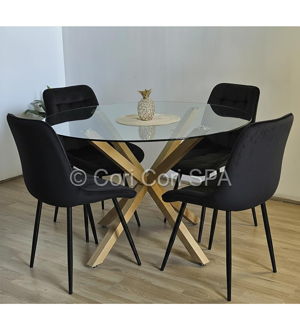 Comedor Warwick 100cm + 4 Sillas Capitonne Top Black