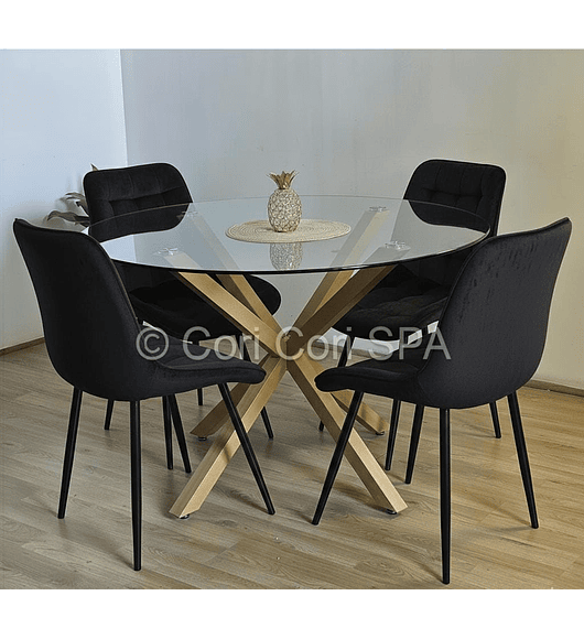Comedor Warwick 100cm + 4 Sillas Capitonne Top Black