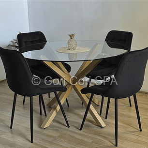 Comedor Warwick 100cm + 4 Sillas Capitonne Top Black