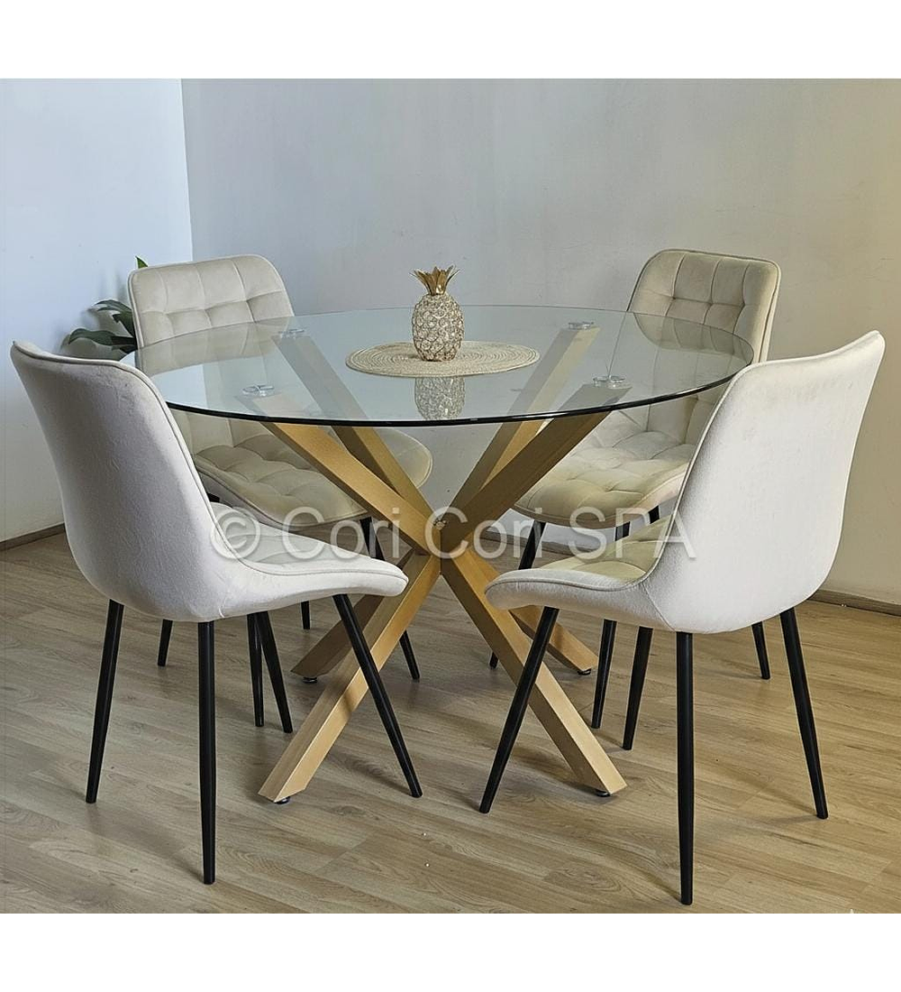 Comedor Warwick 100cm + 4 Sillas Capitonne Top Black