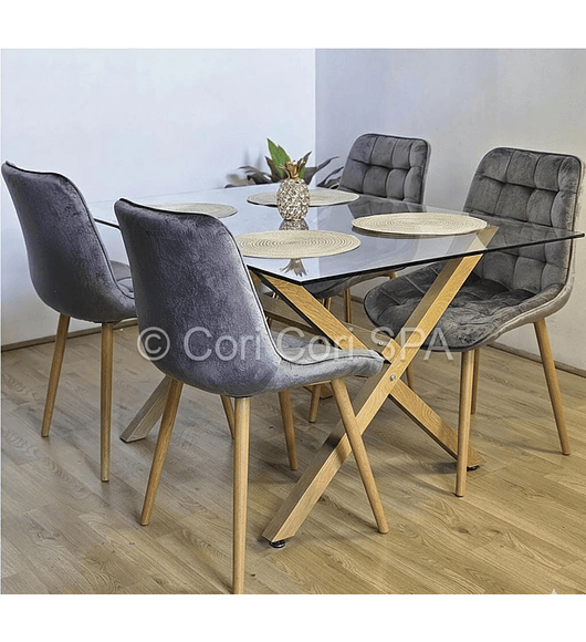 Comedor Medlock 140x90cm + 4 Sillas Capitonne Top Wood