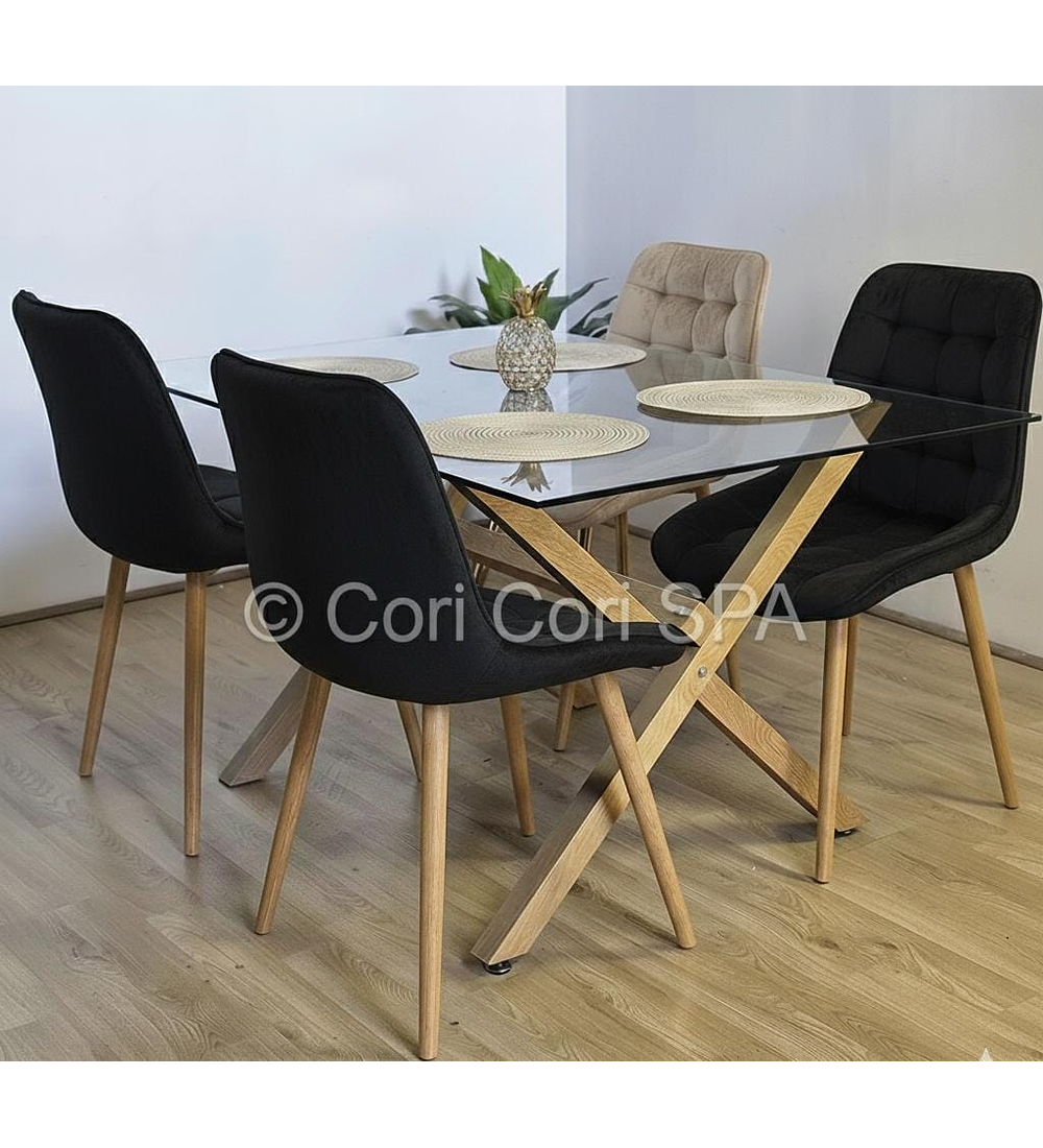 Comedor Medlock 140x90cm + 4 Sillas Capitonne Top Wood