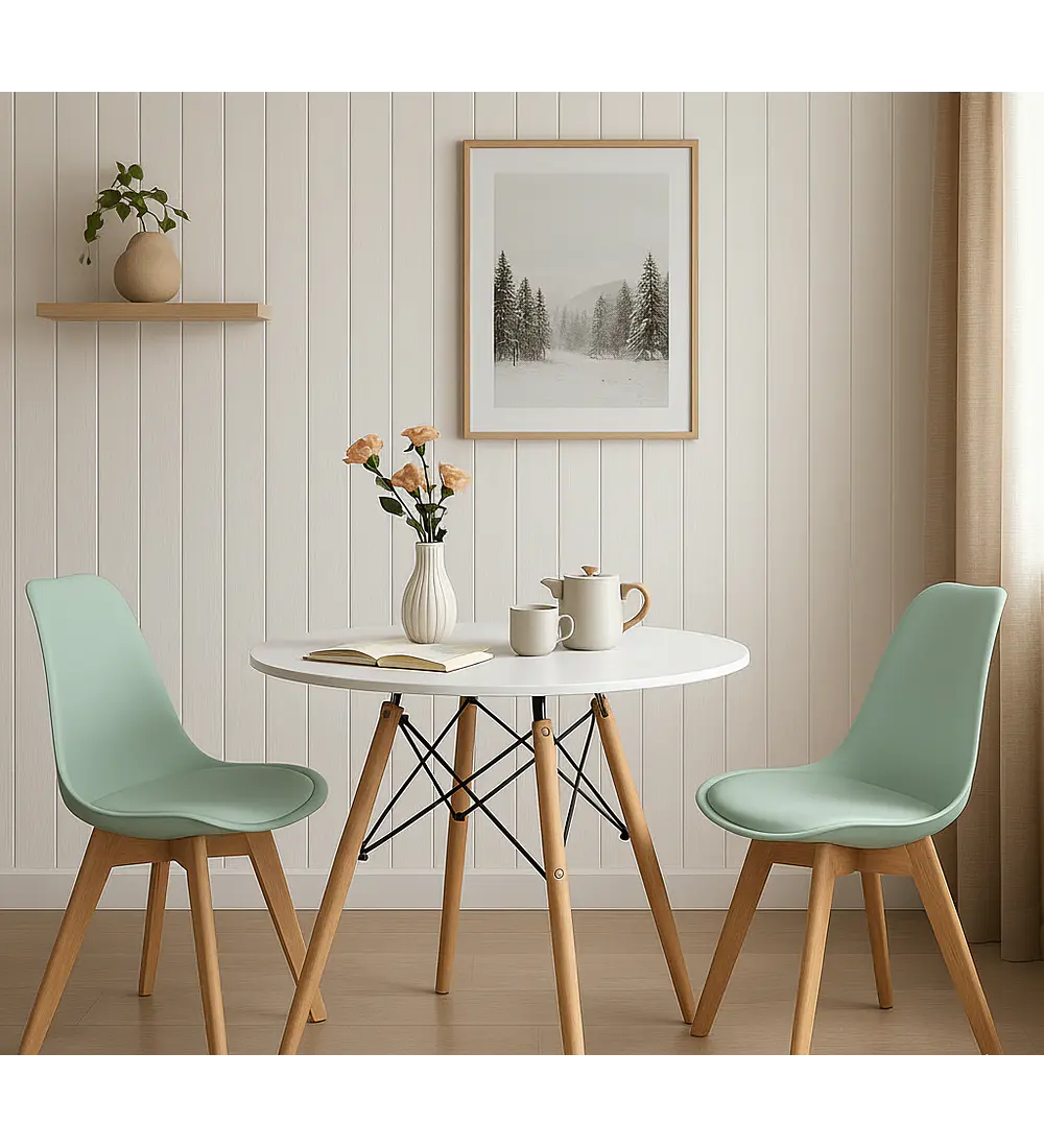 Comedor Mesa 80cms Blanca + 2 Sillas Tulip