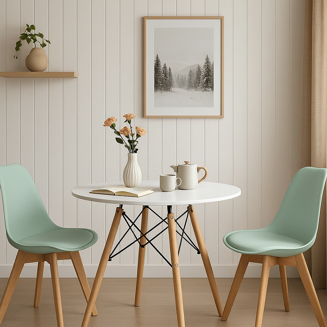 Comedor Mesa 80cms Blanca + 2 Sillas Tulip 1