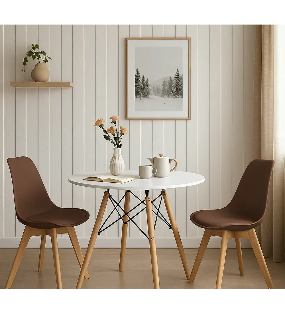 Comedor Mesa 80cms Blanca + 2 Sillas Tulip