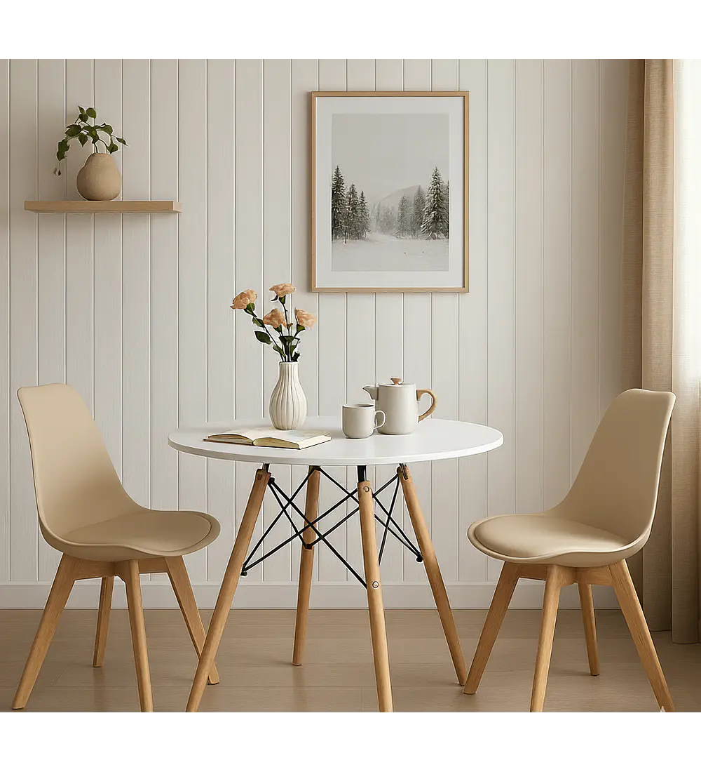 Comedor Mesa 80cms Blanca + 2 Sillas Tulip