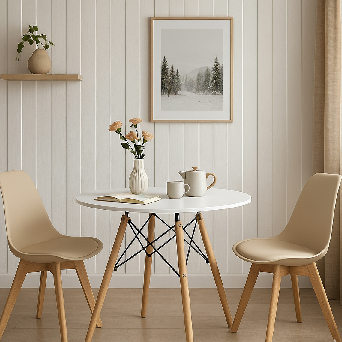 Comedor Mesa 80cms Blanca + 2 Sillas Tulip 6