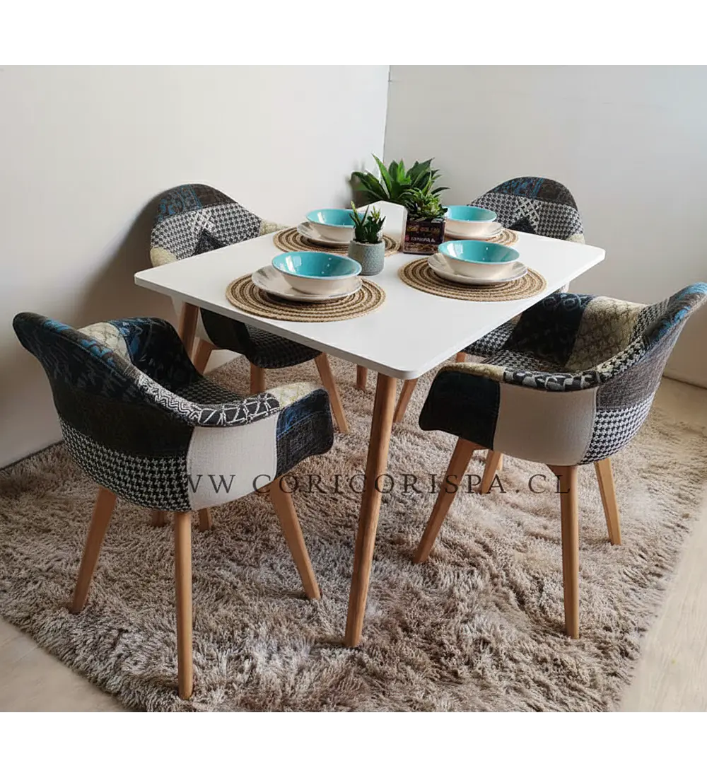 Comedor Mesa Rectangular Melamina 130 x 80 + 4 Butacas Patchwork