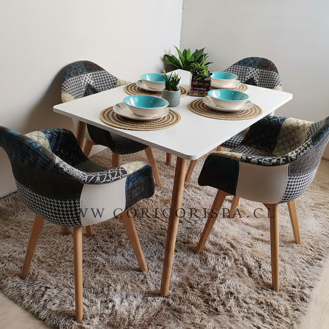Comedor Mesa Rectangular Melamina 130 x 80 + 4 Butacas Patchwork 3