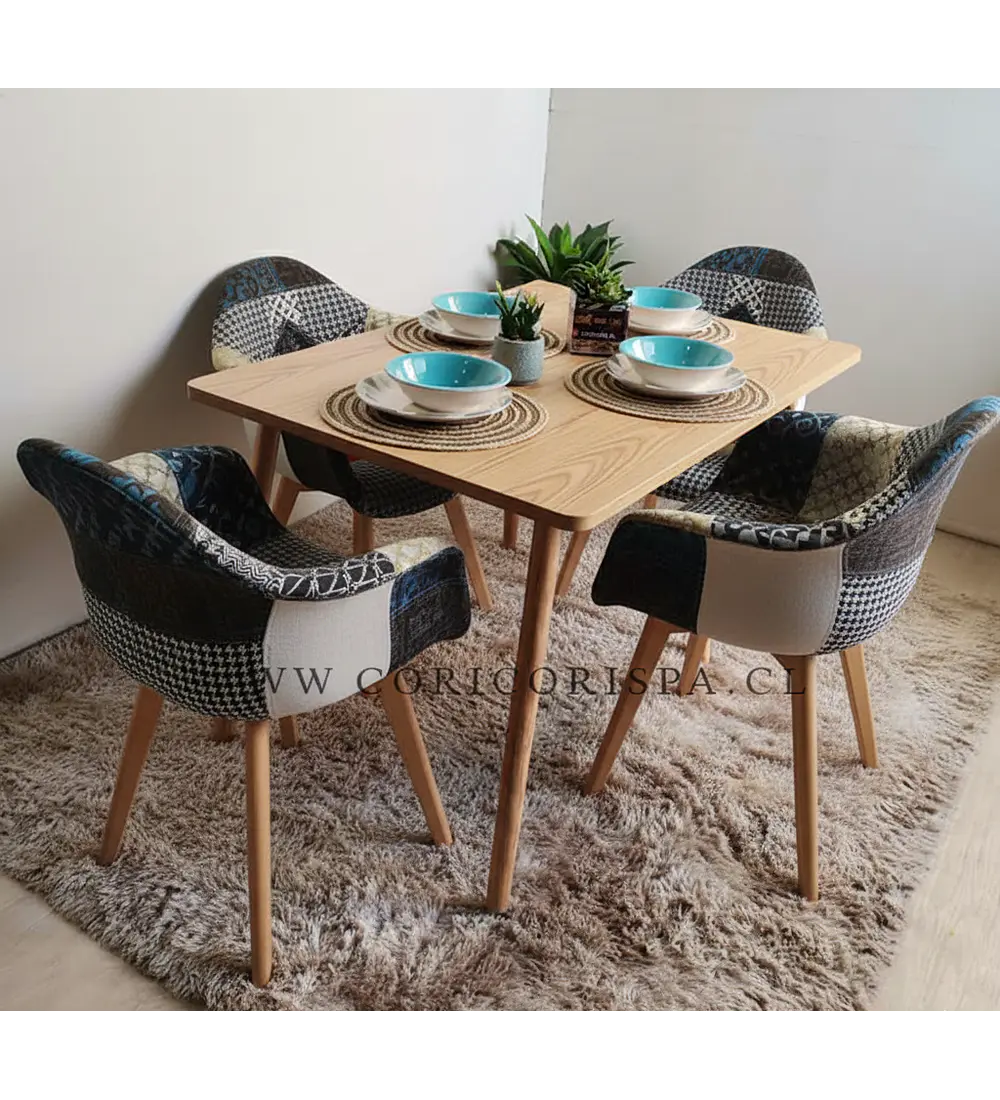 Comedor Mesa Rectangular Melamina 130 x 80 + 4 Butacas Patchwork