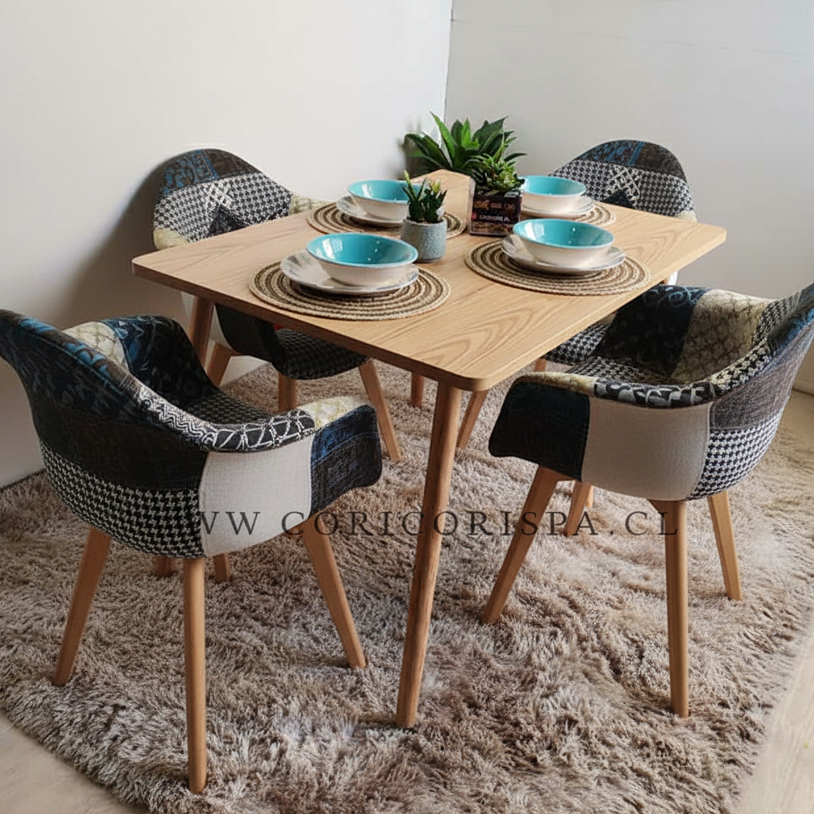 Comedor Mesa Rectangular Melamina 130 x 80 + 4 Butacas Patchwork 4