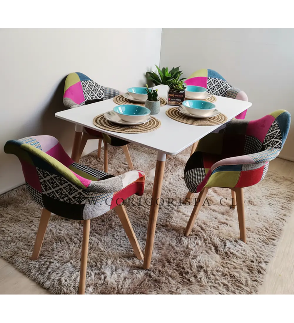 Comedor Mesa Rectangular Melamina 130 x 80 + 4 Butacas Patchwork