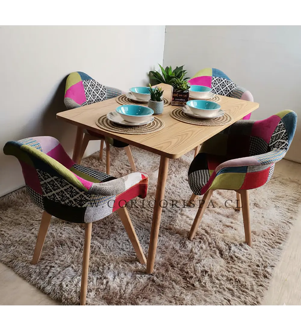 Comedor Mesa Rectangular Melamina 130 x 80 + 4 Butacas Patchwork