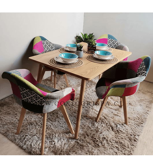 Comedor Mesa Rectangular Melamina 130 x 80 + 4 Butacas Patchwork