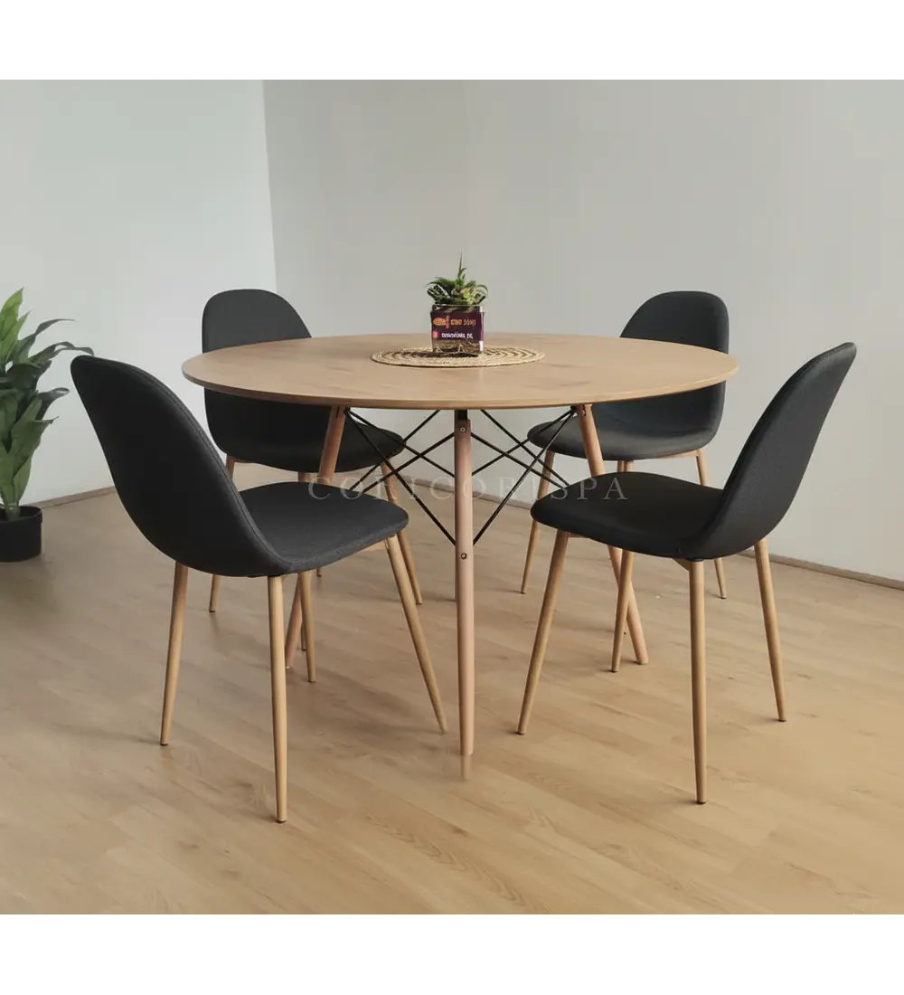 Comedor Mesa Wood 120cm +  4 Sillas Scoop  Lino
