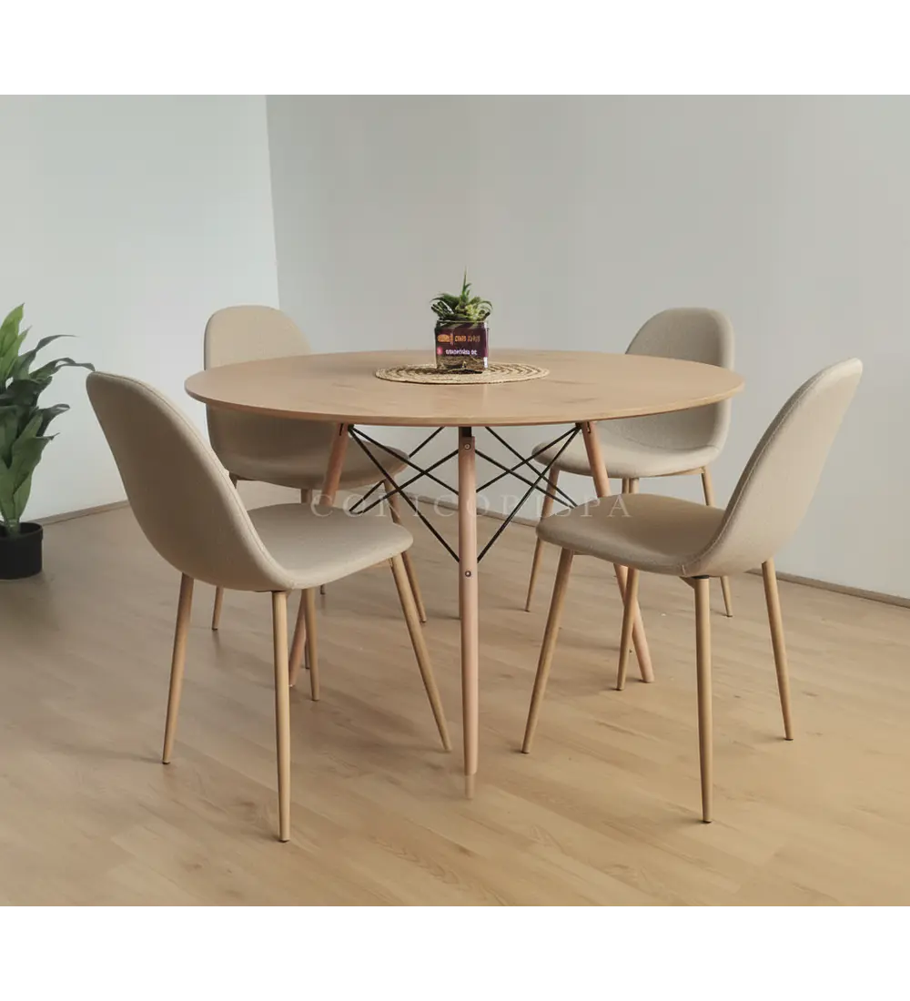 Comedor Mesa Wood 120cm +  4 Sillas Scoop  Lino