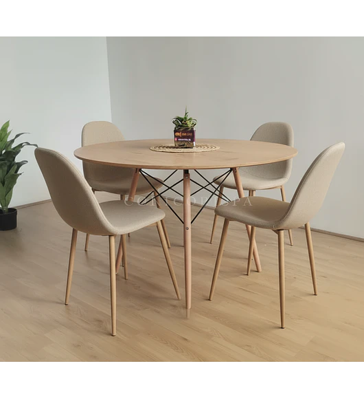 Comedor Mesa Wood 120cm +  4 Sillas Scoop  Lino