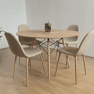 Comedor Mesa Wood 120cm +  4 Sillas Scoop  Lino