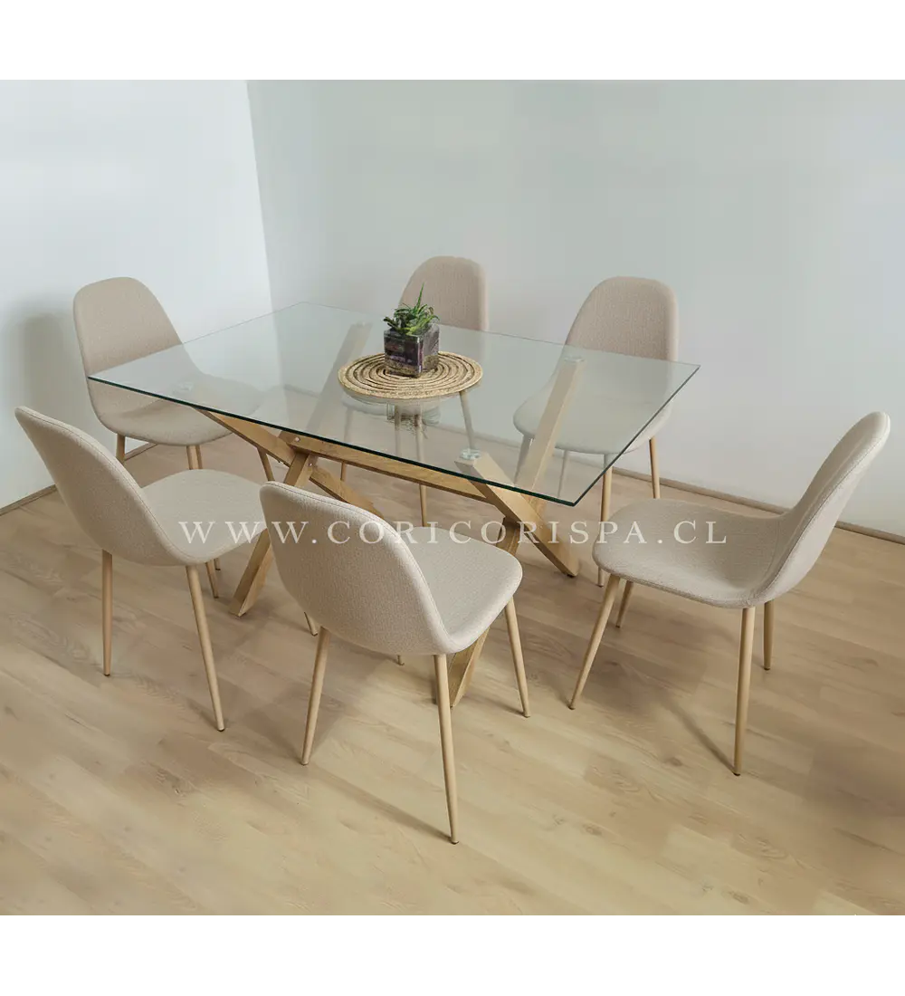 Comedor Medlock 140x90cms +  6 Sillas Scoop Lino