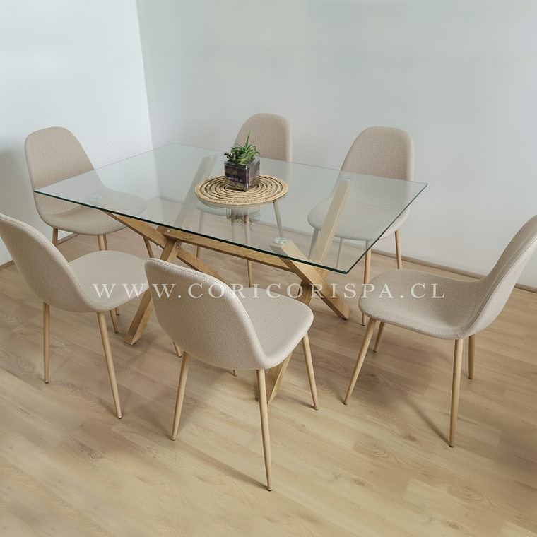 Comedor Medlock 140x90cms +  6 Sillas Scoop Lino 6