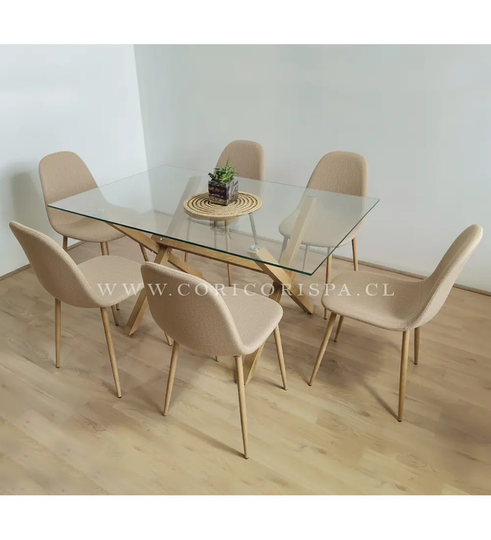 Comedor Medlock 140x90cms +  6 Sillas Scoop Lino