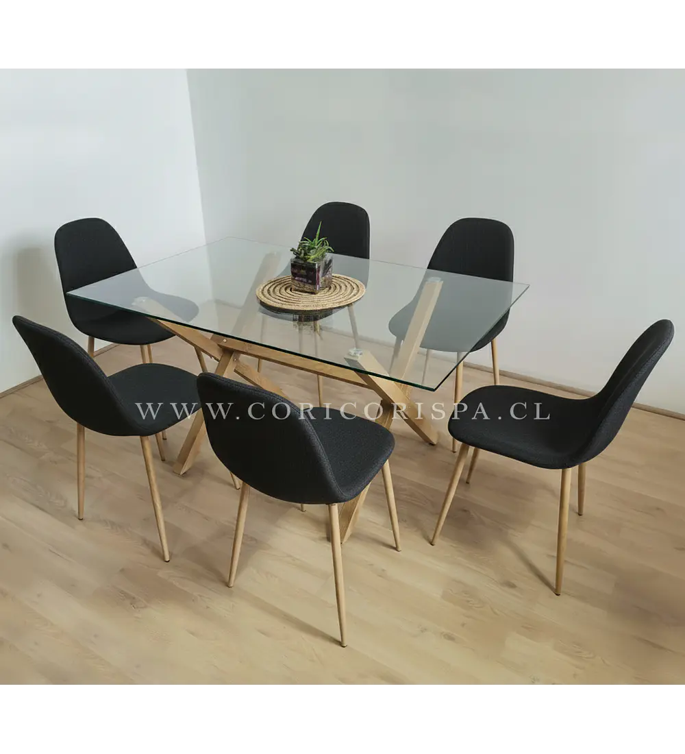 Comedor Medlock 140x90cms +  6 Sillas Scoop Lino